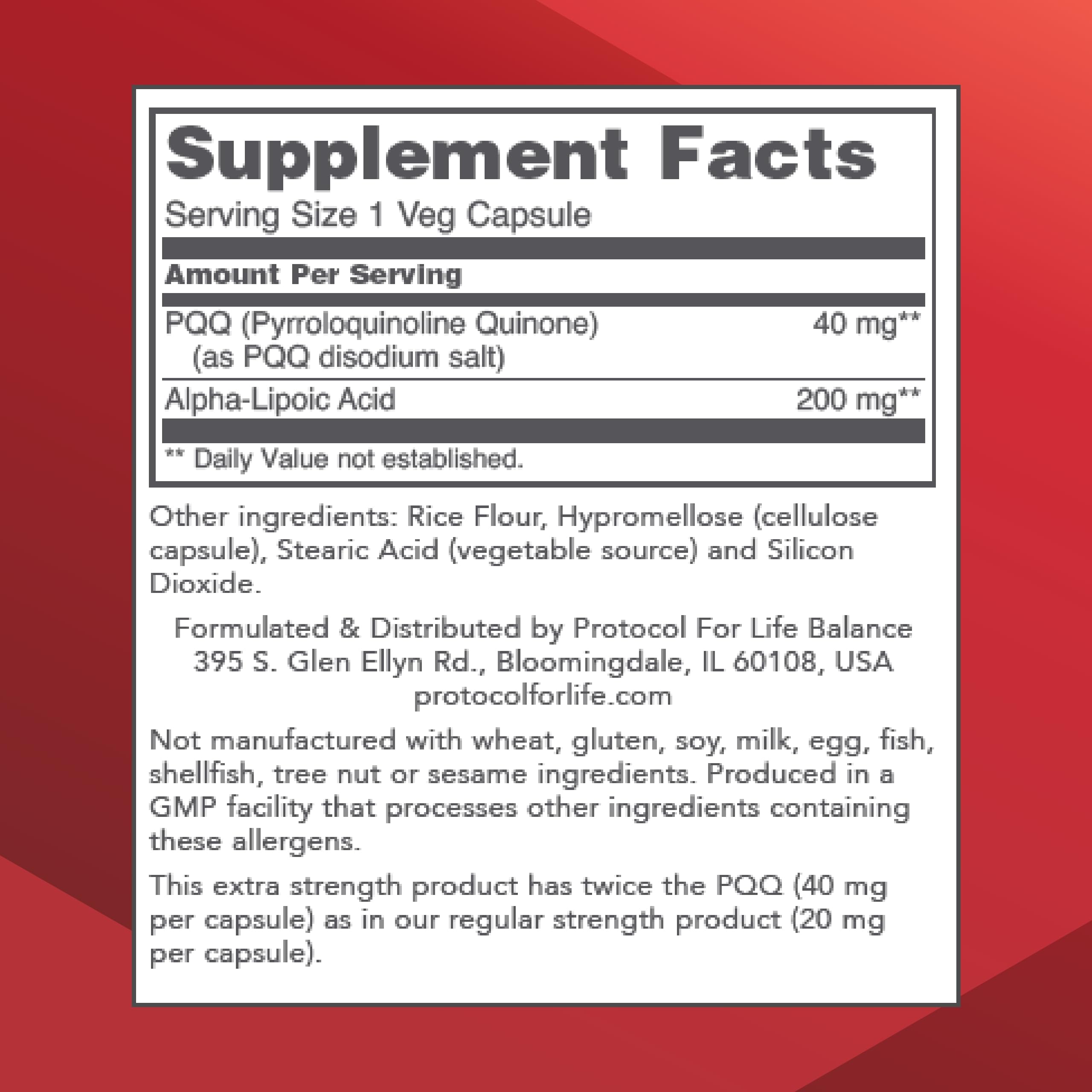 PQQ 40mg and Alpha-Lipoic Acid capsules close-up