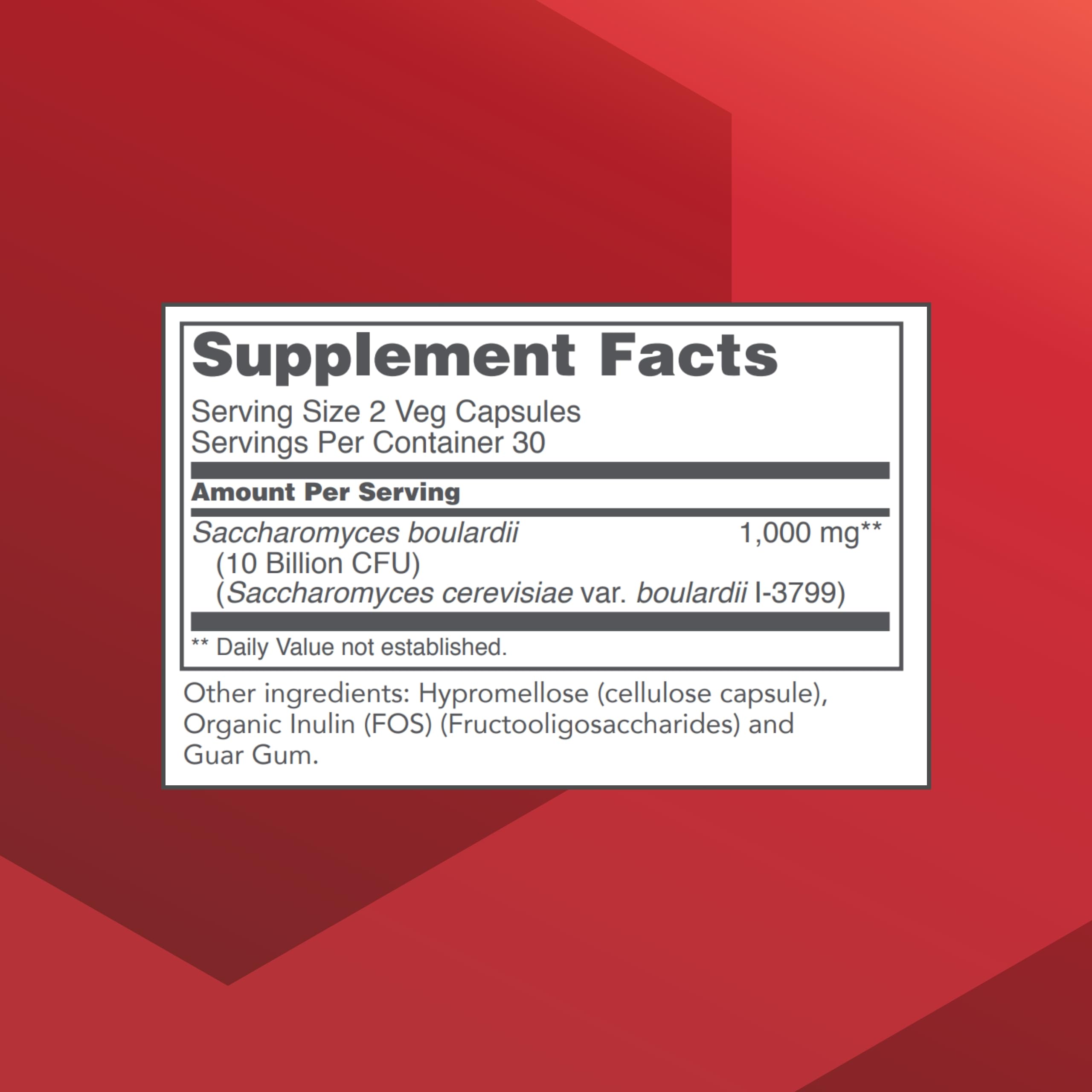 Saccharomyces boulardii 10B CFU probiotic capsule close-up
