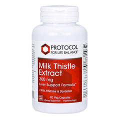 Bottle of Protocol Milk Thistle Extract 300 mg with artichoke leaf and dandelion root – 90 vegan capsules