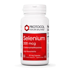 Front view of Protocol Selenium 200mcg bottle with 90 vegetarian capsules