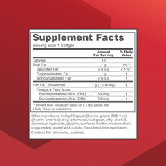 Close-up of enteric-coated omega-3 softgel capsules