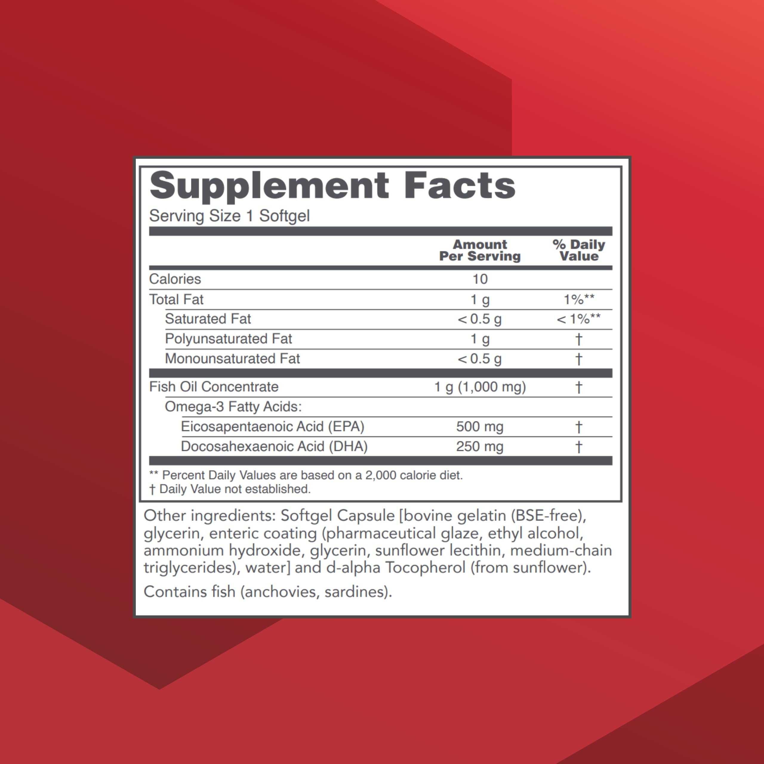 Back label showing ingredients and directions for Ultra Omega-3 softgels