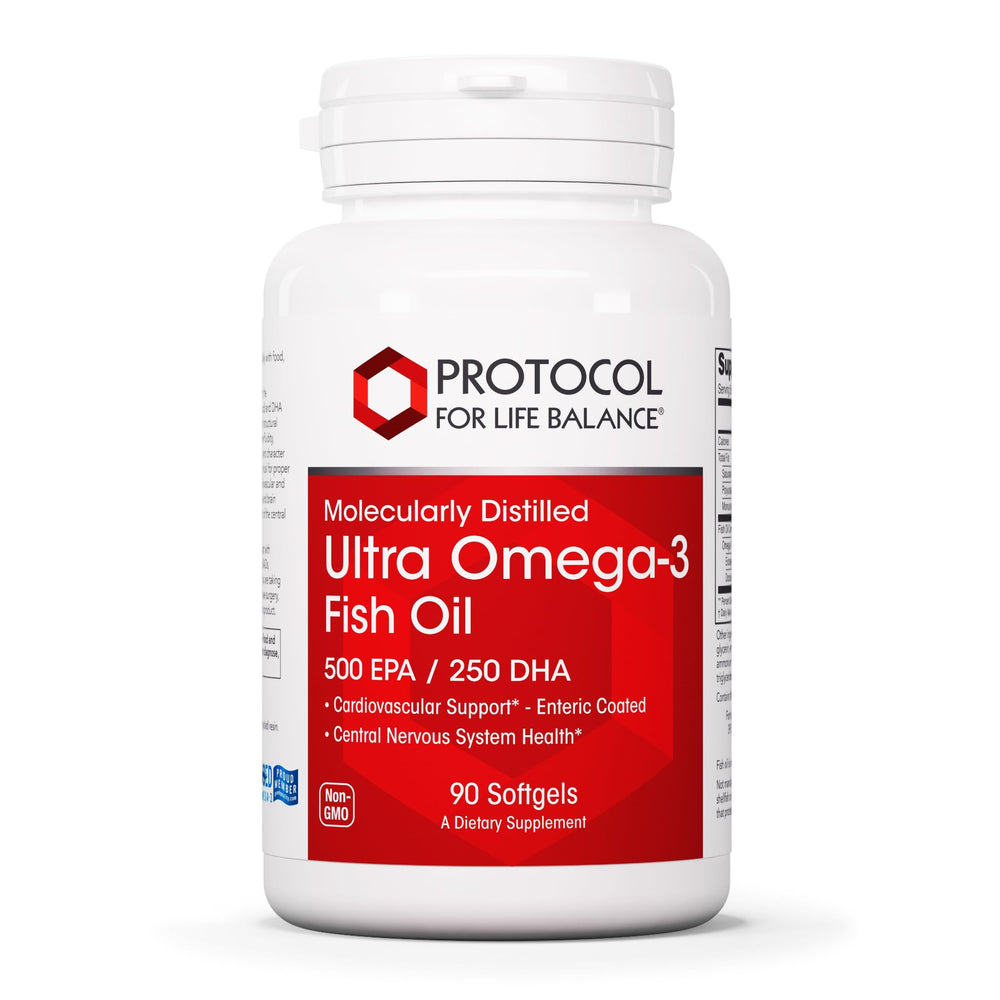 Front view of Protocol Ultra Omega-3 500mg EPA 250mg DHA softgels bottle