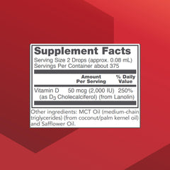 Vitamin D3 bottle back label close-up showing ingredients and dosage