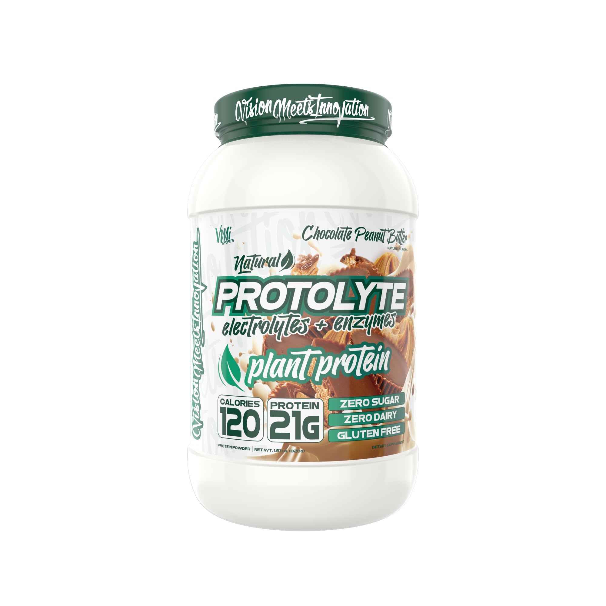 VMI Sports Protolyte plant protein bottle front for post-workout recovery and zero sugar.