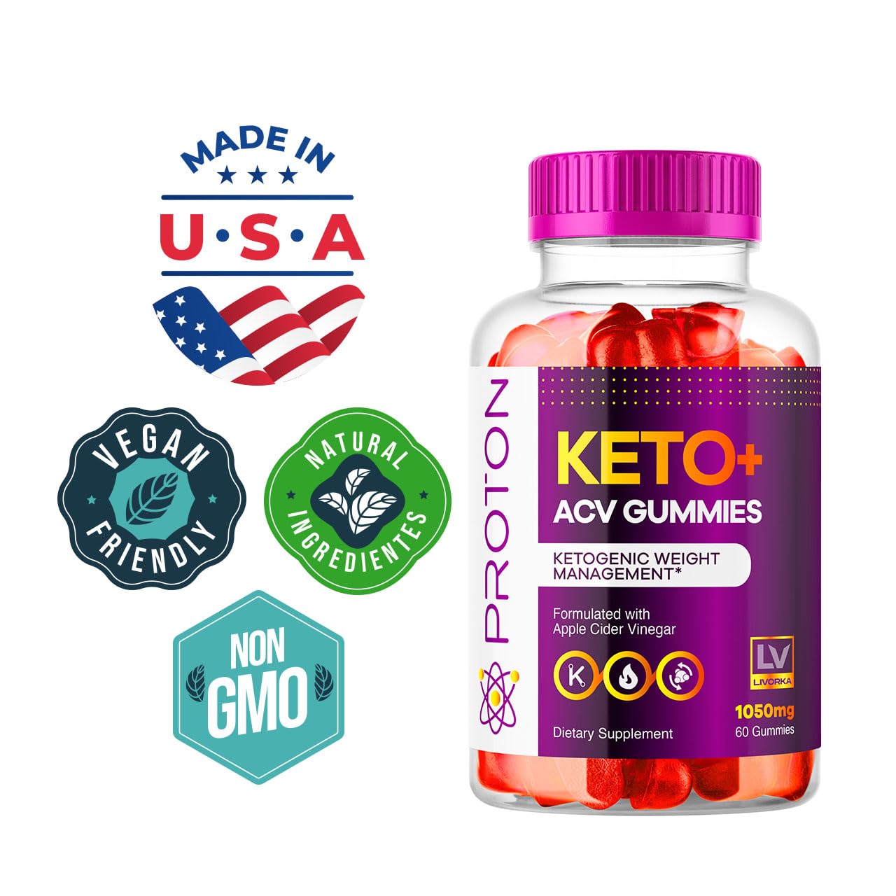 Front view of Proton Keto ACV Gummies bottle with 180 count