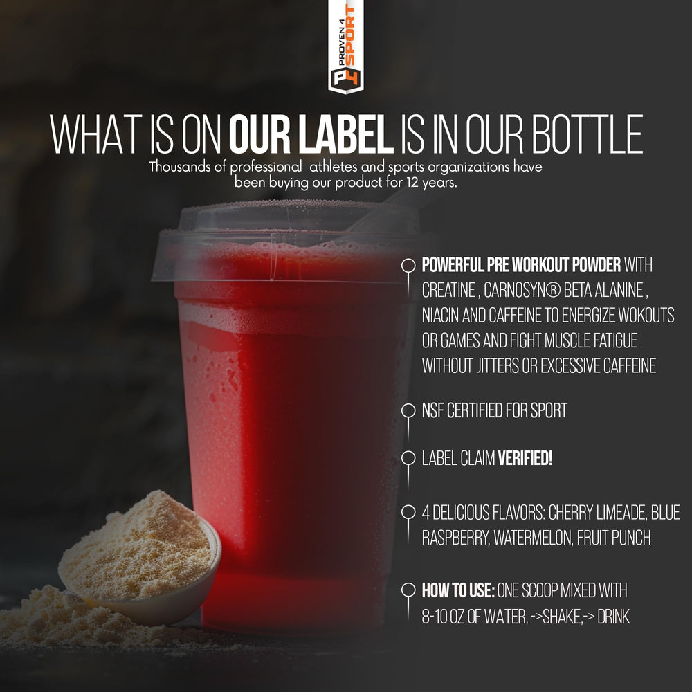 Proven4 Sport label highlights creatine and beta-alanine for endurance support
