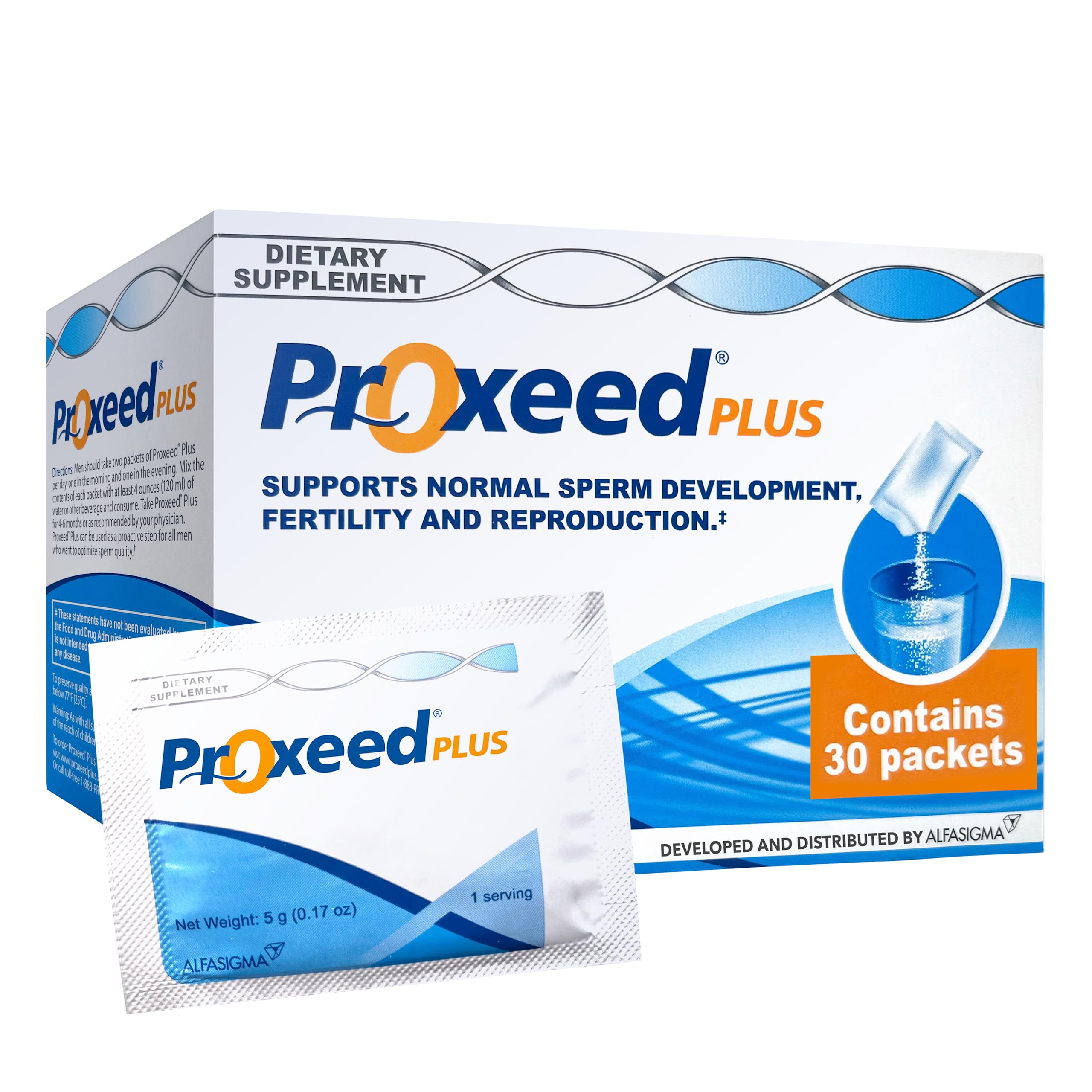 Proxeed Plus bottle with 30-count pack on display
