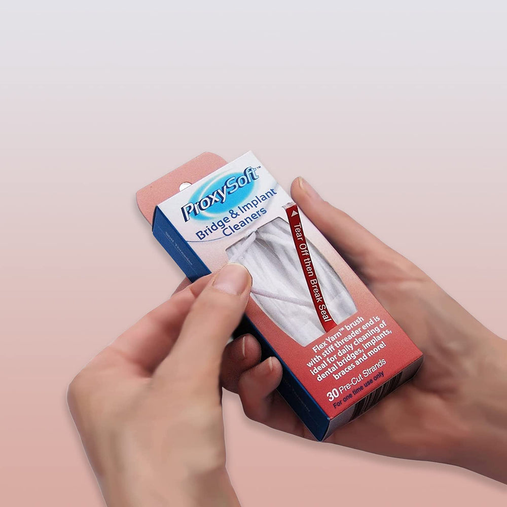 Packaging of Proxysoft dental floss for bridges and implants – 2 packs