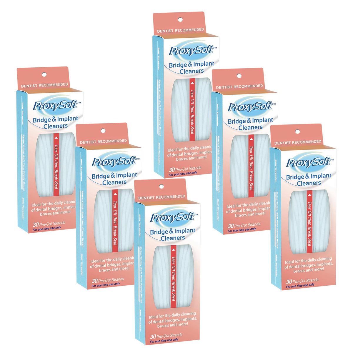 Proxysoft dental floss for bridges and implants – 6-pack packaging