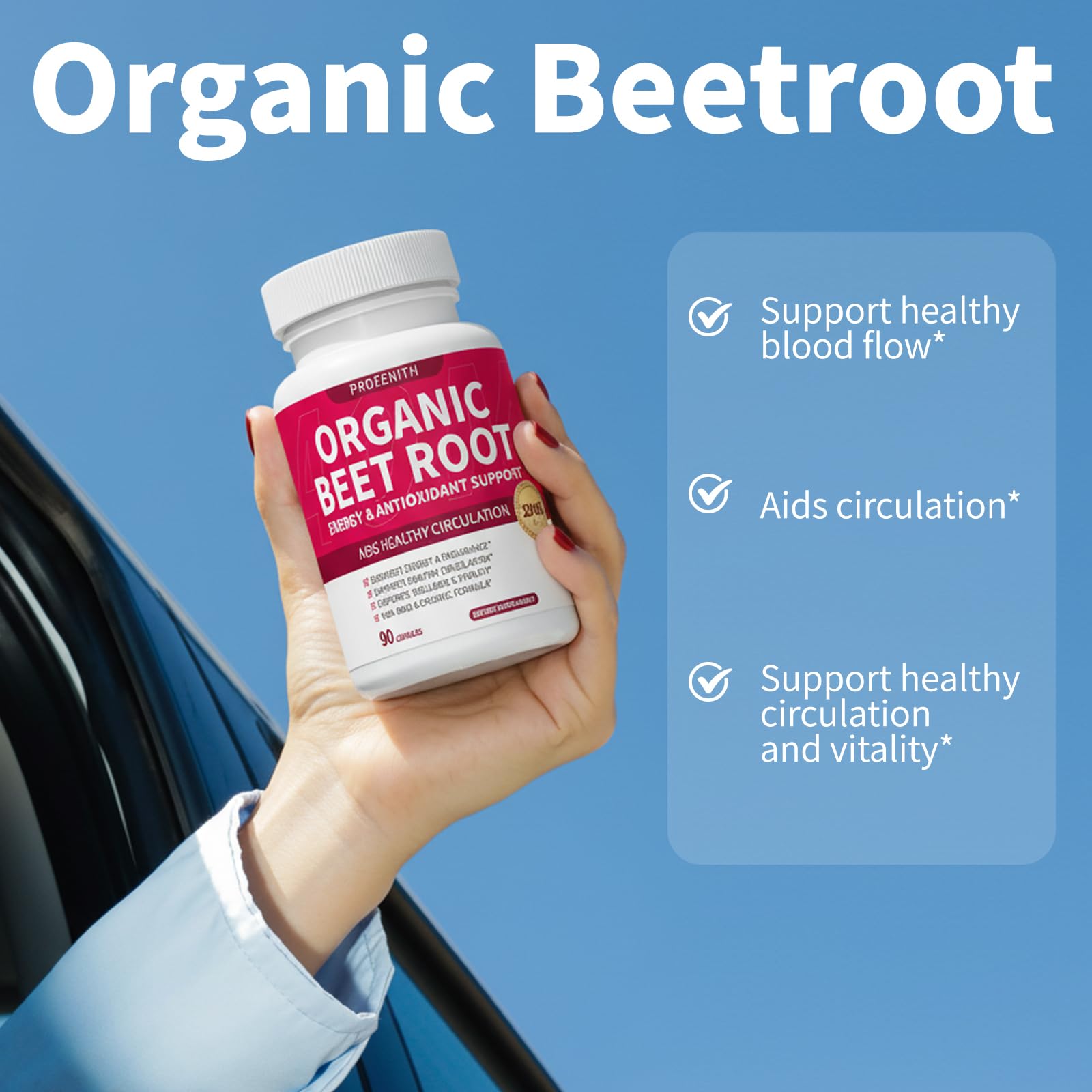 Beet root capsules arranged in a row