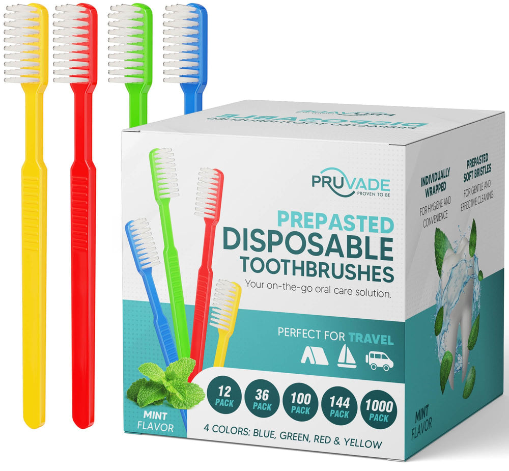 PRUVADE 100-pack prepasted disposable toothbrushes with toothpaste built-in, individually wrapped