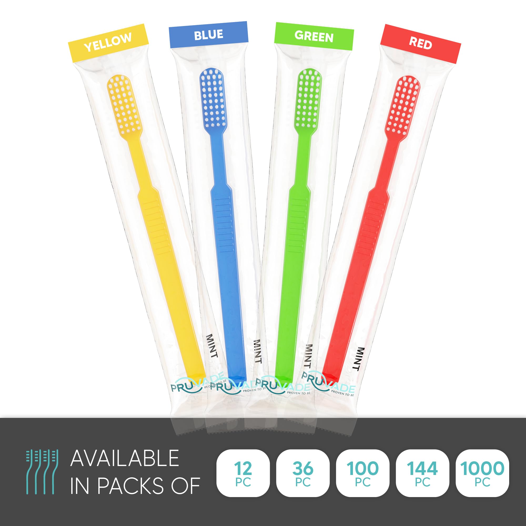 Open packaging showing mint-flavored toothpaste on bristles