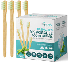 Pruvade disposable bamboo toothbrushes with built-in toothpaste in hero image