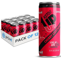 PRÜVIT Cherry Lightning Keto UP Drink can front promoting focused energy