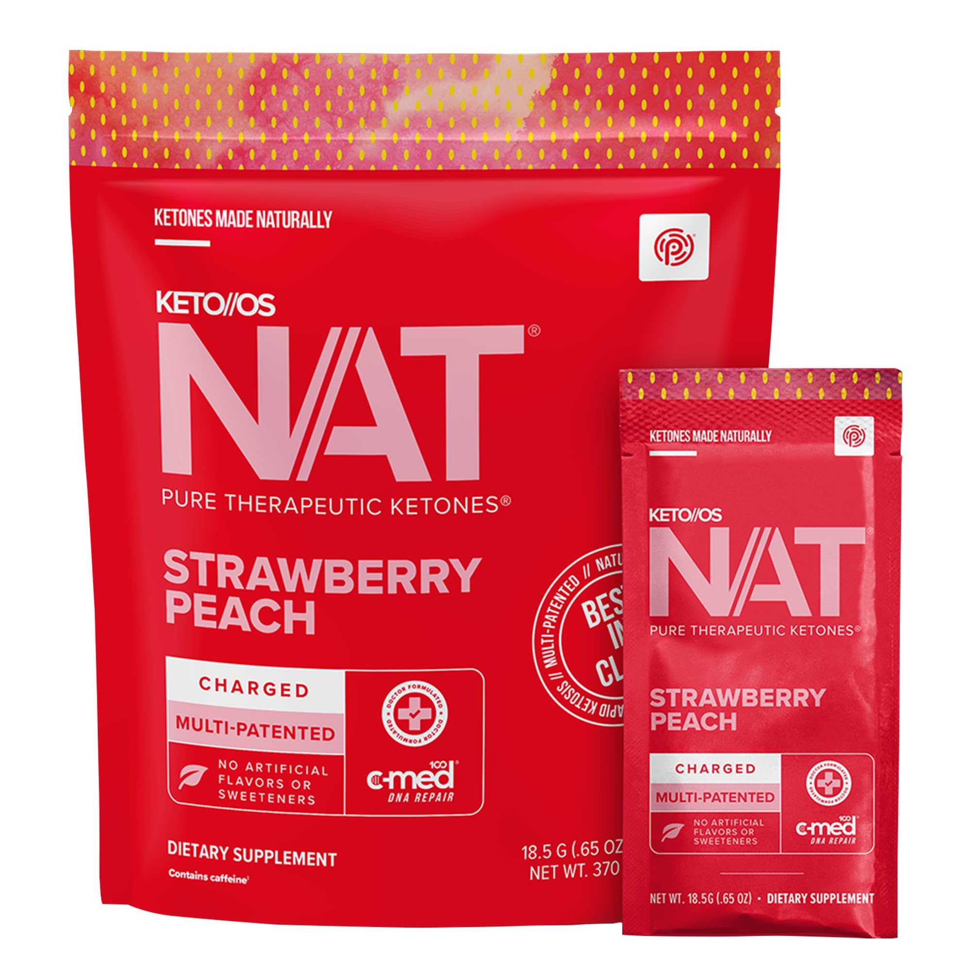 PRÜVIT Keto//OS NAT Strawberry Peach drink mix bottle pour supports on-the-go energy and focus.