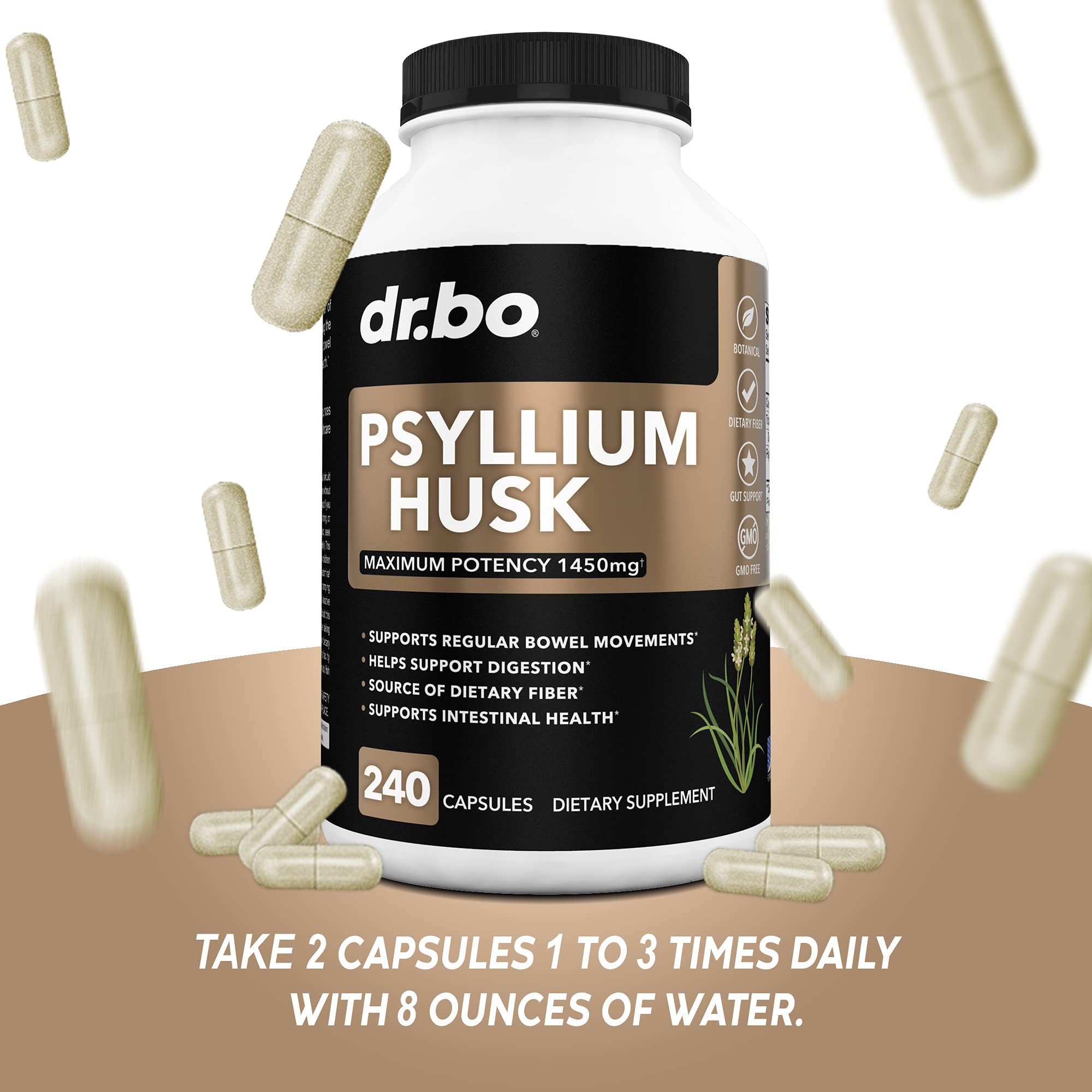 Daily use psyllium husk capsules for adults