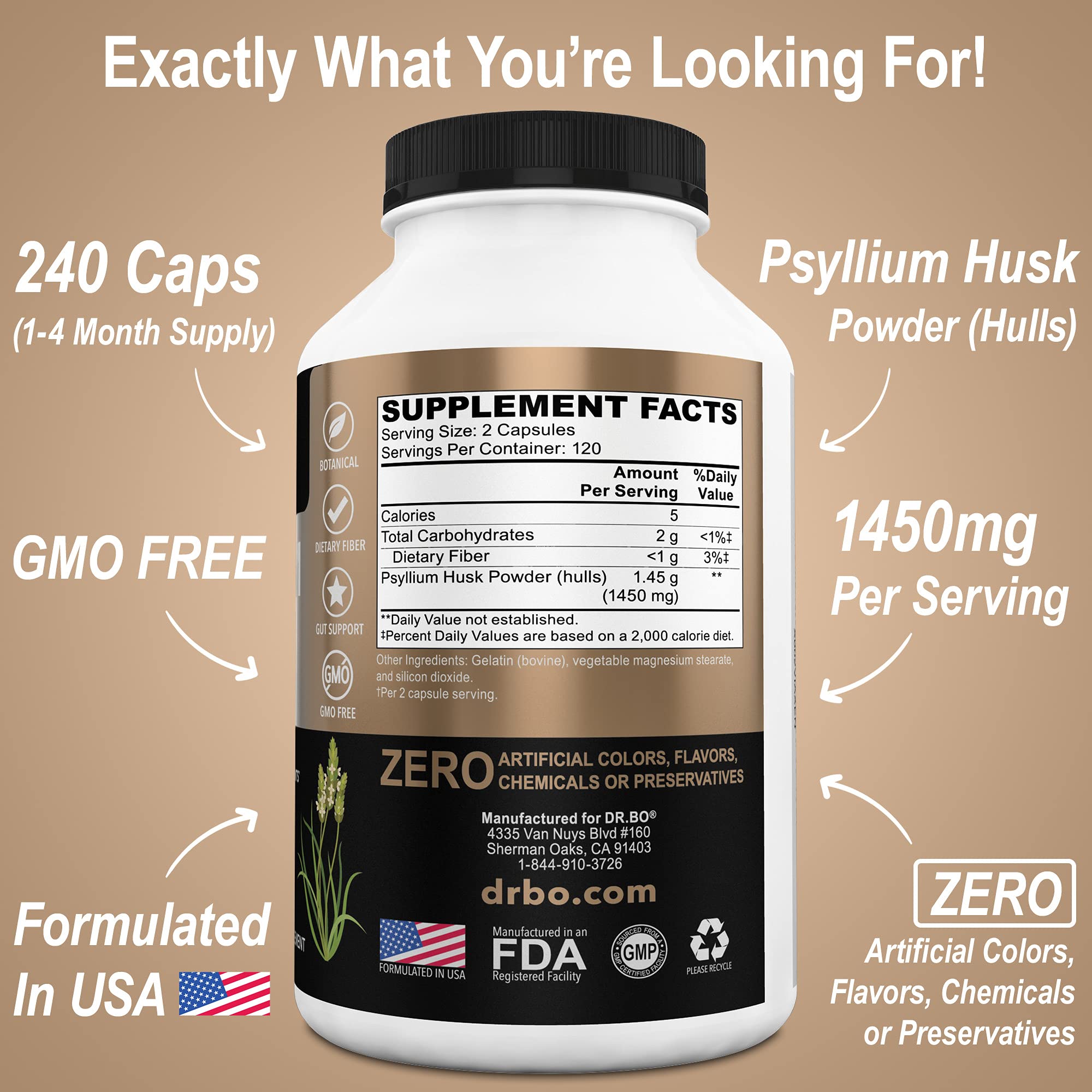 Psyllium husk capsules for constipation relief