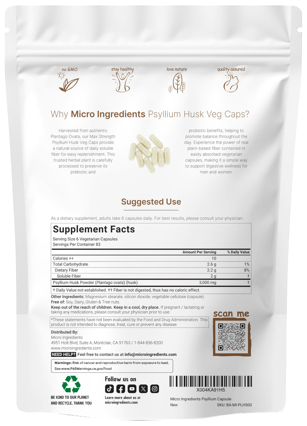 Close-up of psyllium husk capsules in a bottle