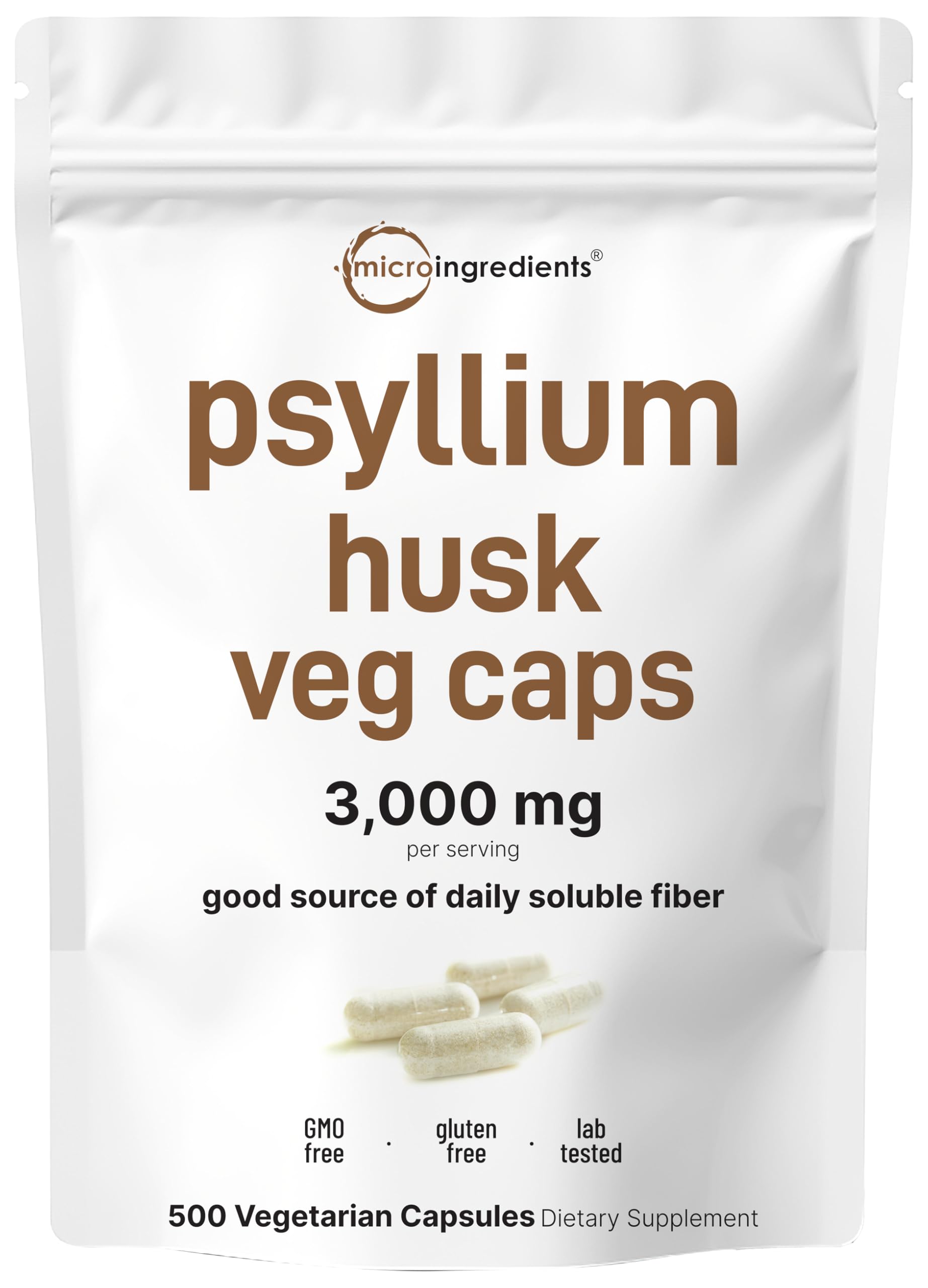 Psyllium husk capsules 3000mg – 500 vegetarian capsules, hero image
