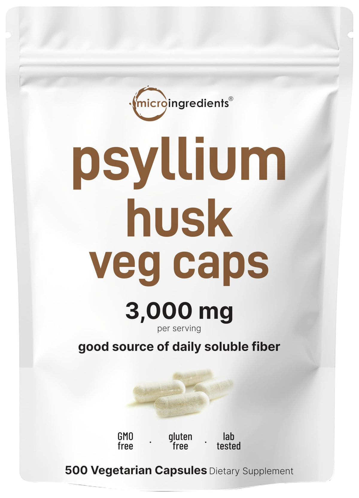 Psyllium husk capsules 3000mg – 500 vegetarian capsules, hero image