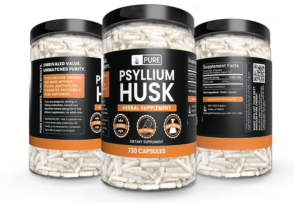 Close-up of pure psyllium husk capsules