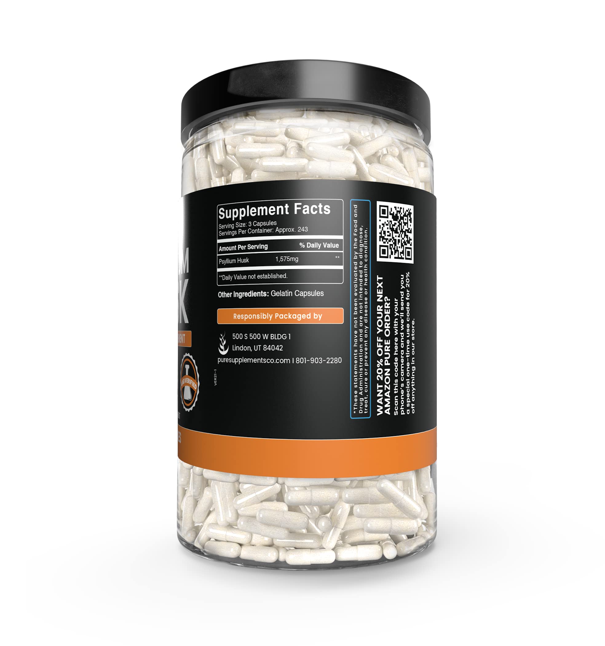 Lab-verified psyllium husk supplement label