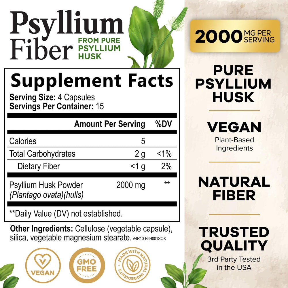Close-up view of psyllium husk capsules bottle