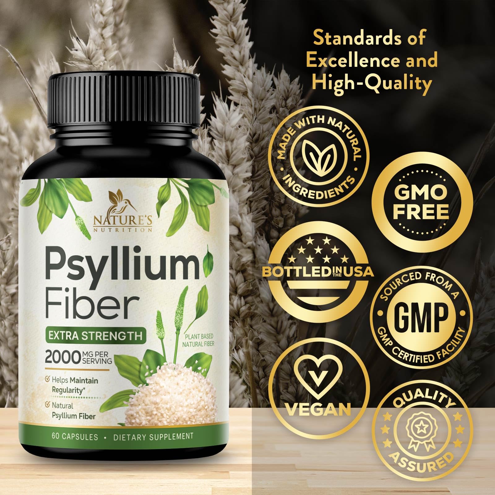 Psyllium capsules highlighting soluble and insoluble fiber