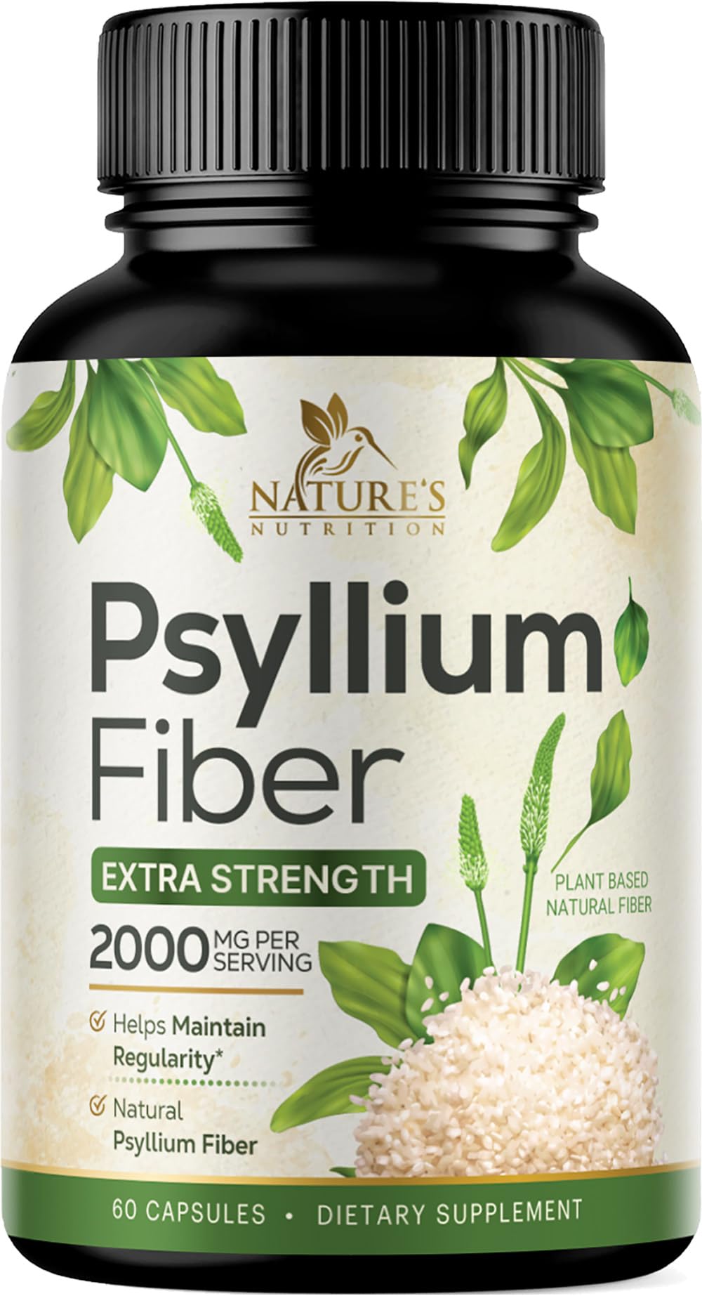 Psyllium husk powder capsules showing 2000mg per serving
