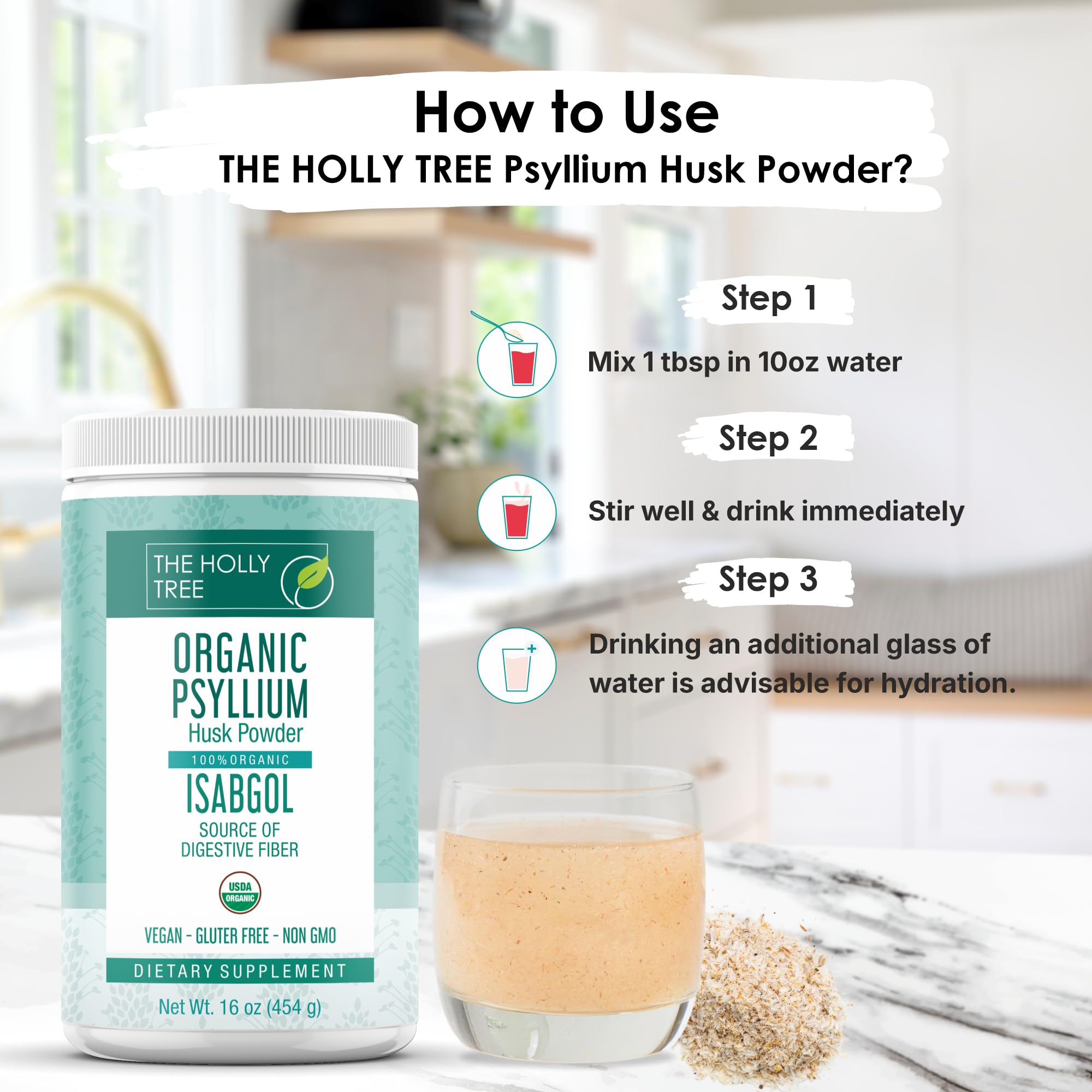 Psyllium husk powder added to smoothie