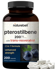 Pterostilbene bottle with 98% trans-resveratrol, 200mg per serving