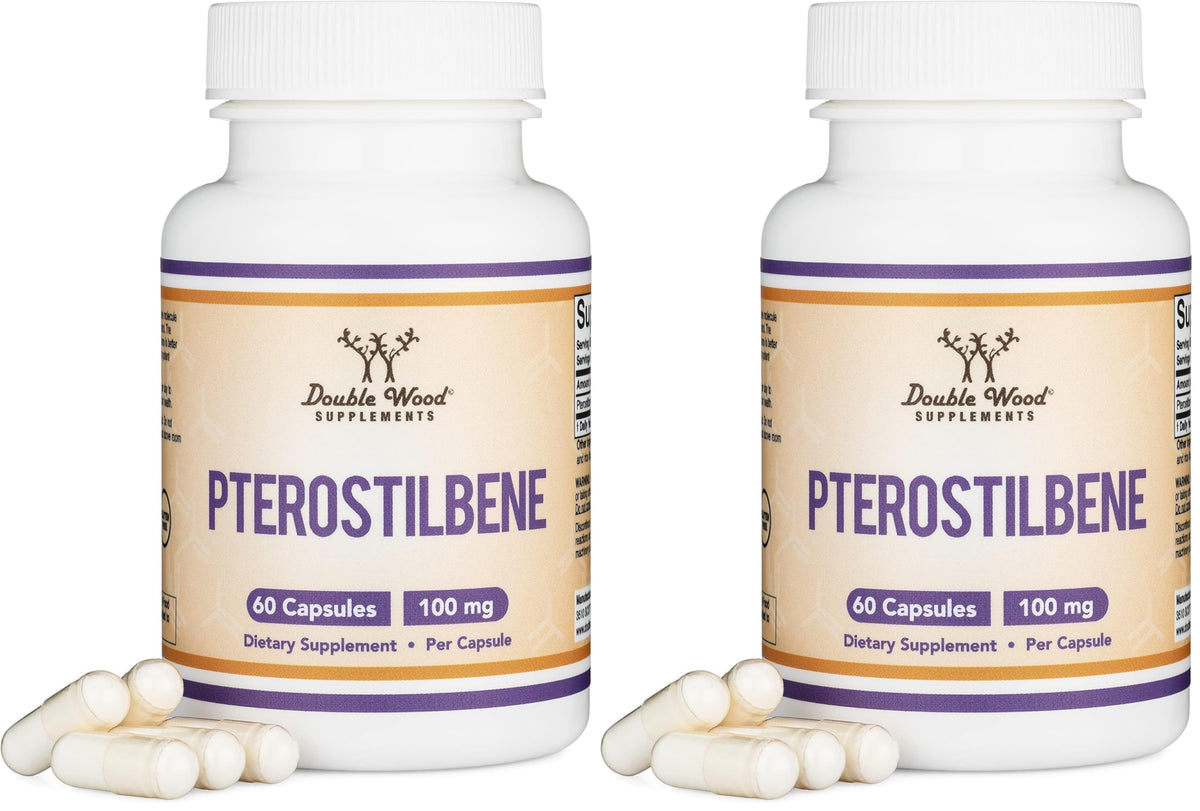 Double Wood Pterostilbene 100mg capsules two-pack display