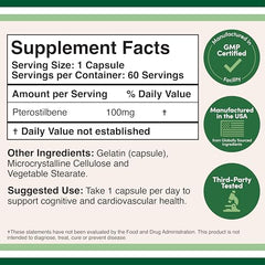Back packaging details of Pterostilbene 100mg capsules