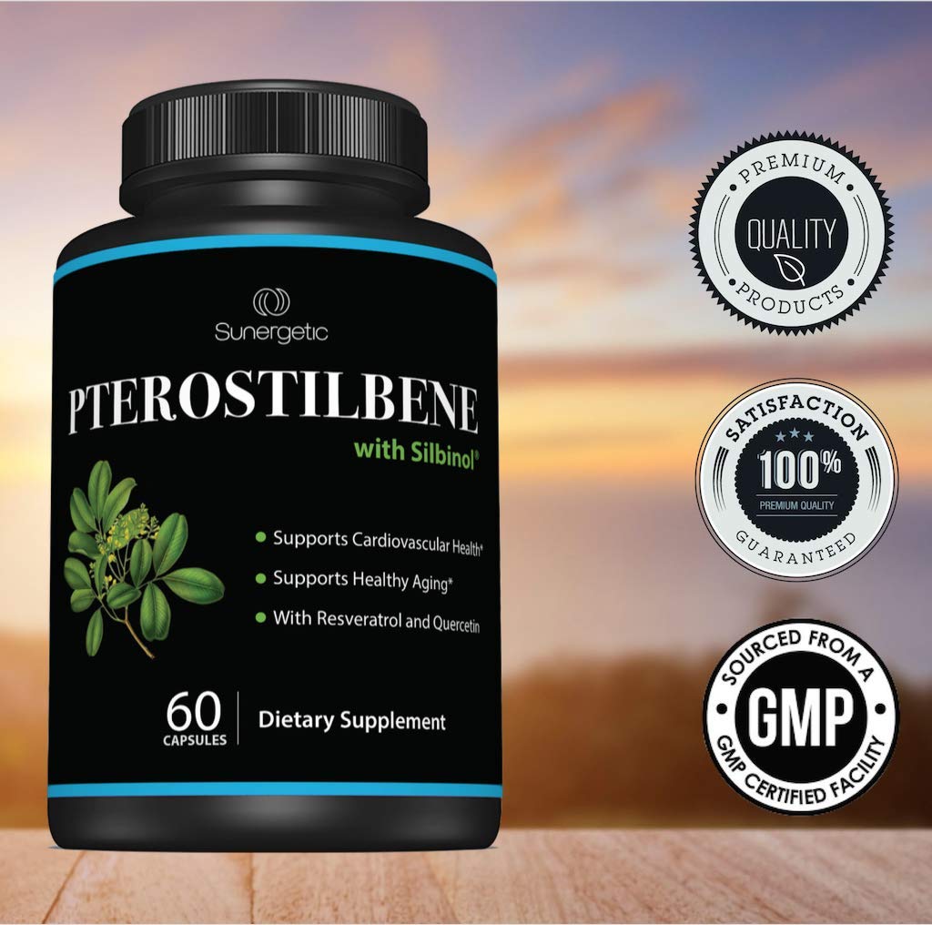 Supplement label highlighting pterostilbene, resveratrol and quercetin