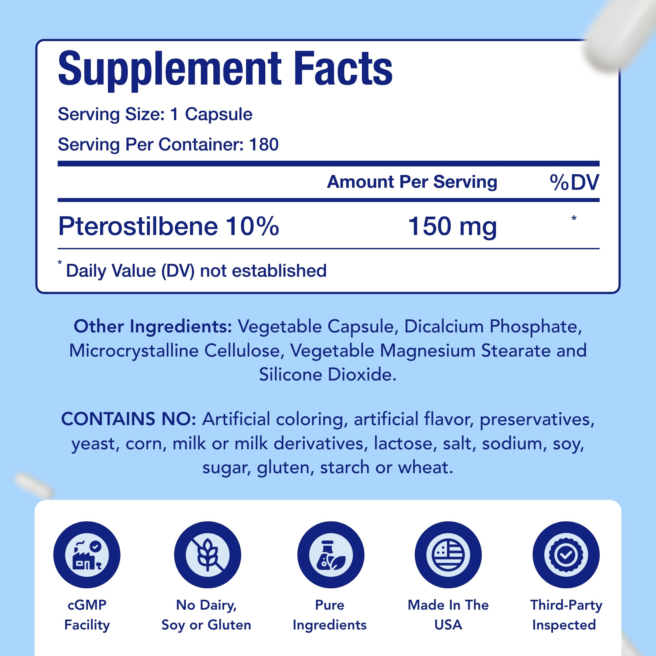 Pterostilbene ingredient list on packaging