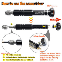 Close-up of S2 steel precision screwdriver with rotating cap