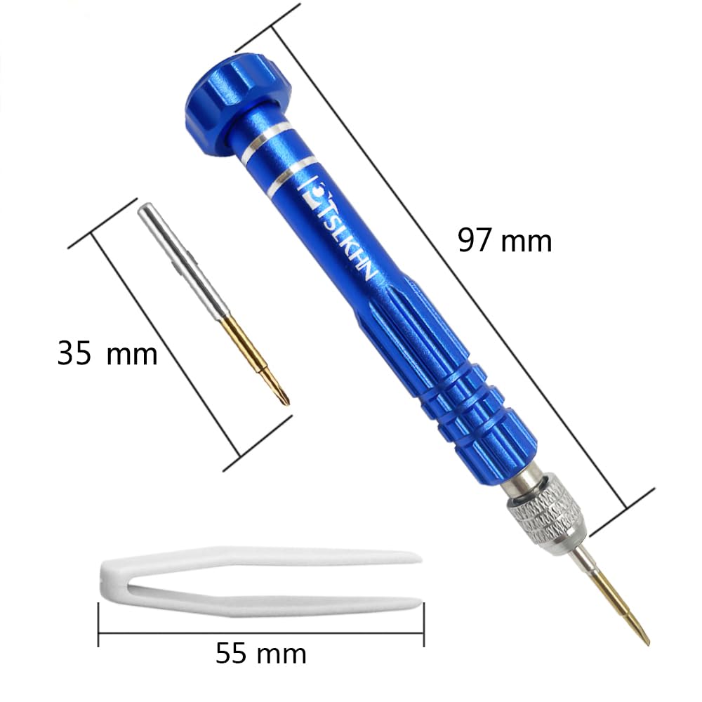 S2 steel precision screwdriver with blue ergonomic handle and rotating cap