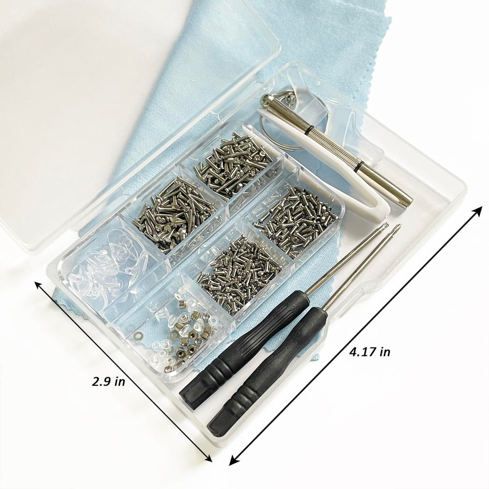 Portable eyeglass repair kit in a compact box for on-the-go use