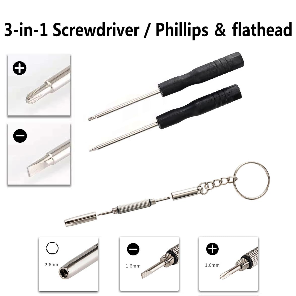 Close-up of screws, nuts, and washers included in the repair kit