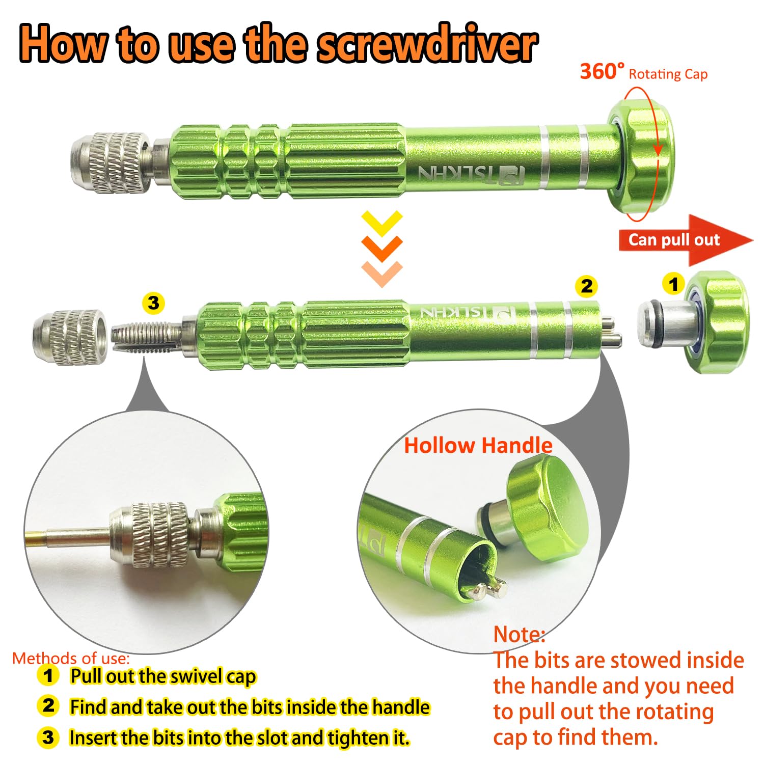 Hollow handle storage revealing two bits inside