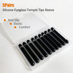 Close-up of black silicone temple tips showing anti-slip texture