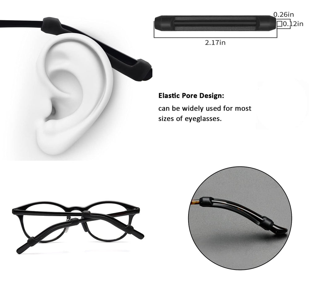 Set of five pairs of black silicone eyeglass ear cushions