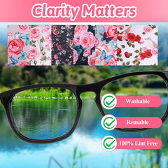 Six colorful Ptwola cleaning cloths displayed for glasses and lenses