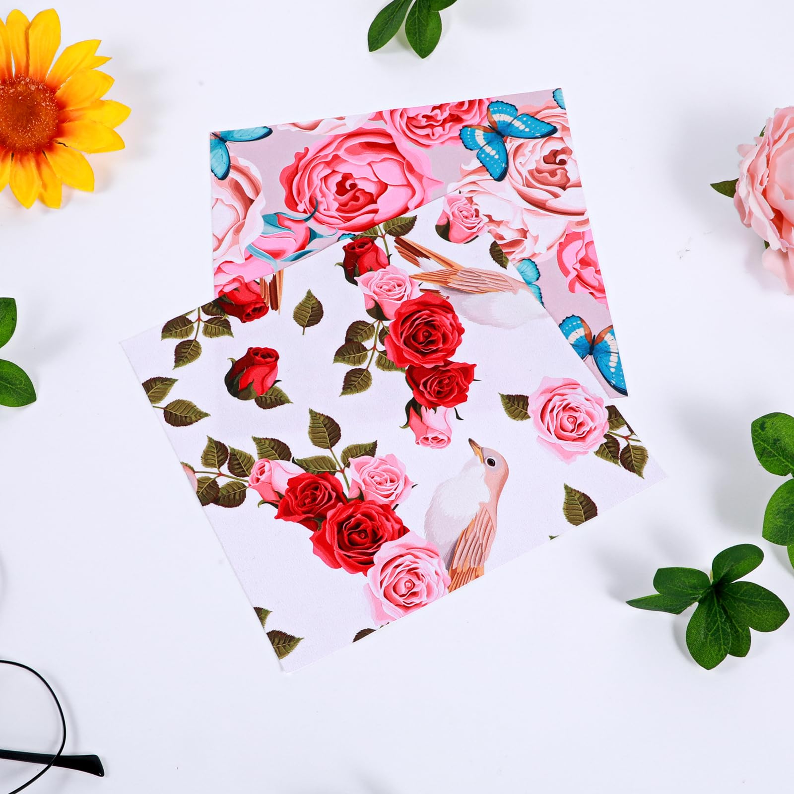 Ptwola 6 Pcs Glasses Cleaning Cloths set with flower designs