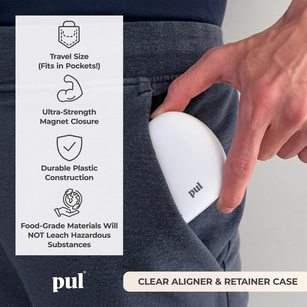 Gray PUL Case open showing interior for aligners and accessories