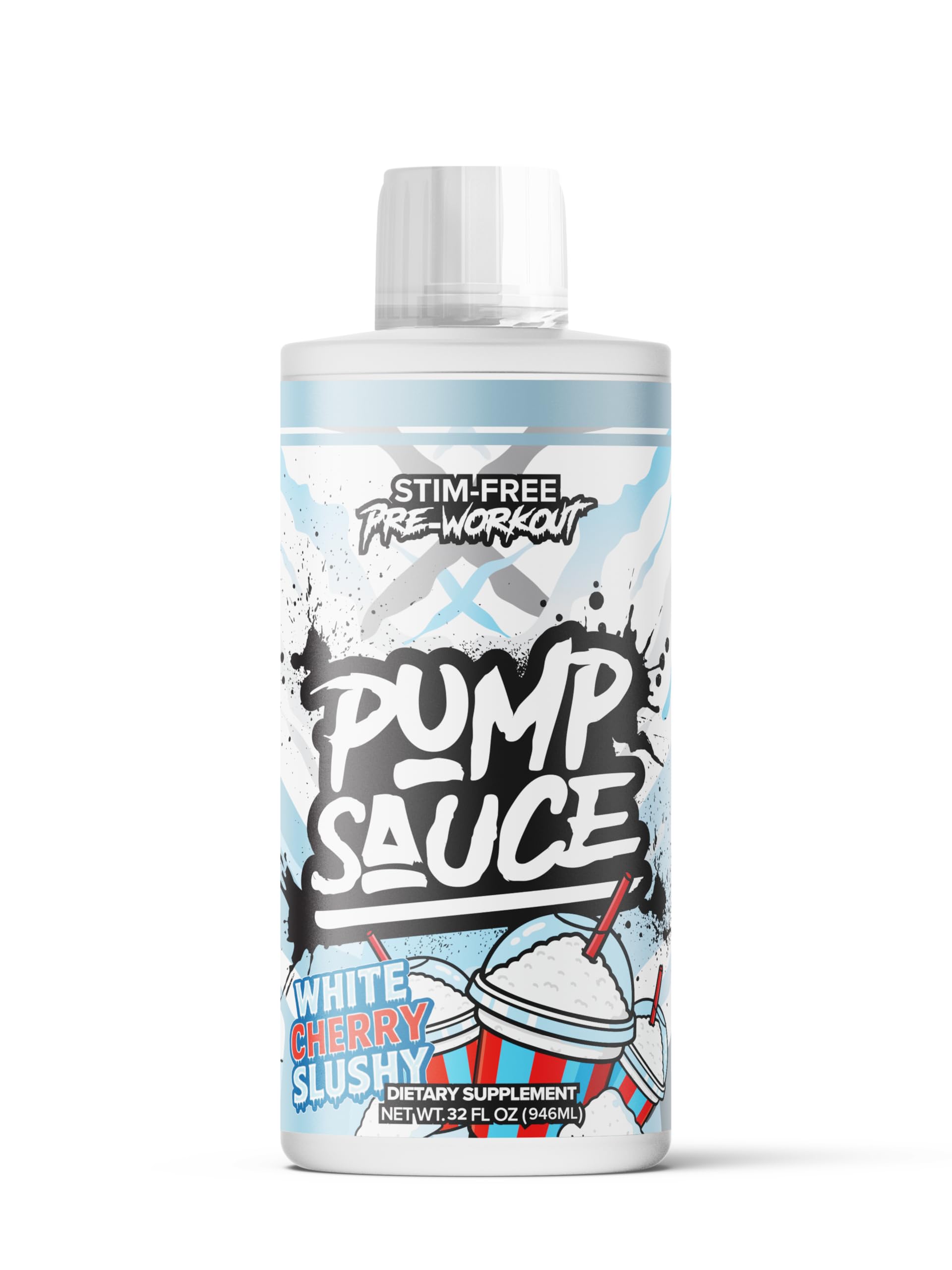 Pump Sauce 32oz bottle in White Cherry flavor, caffeine-free