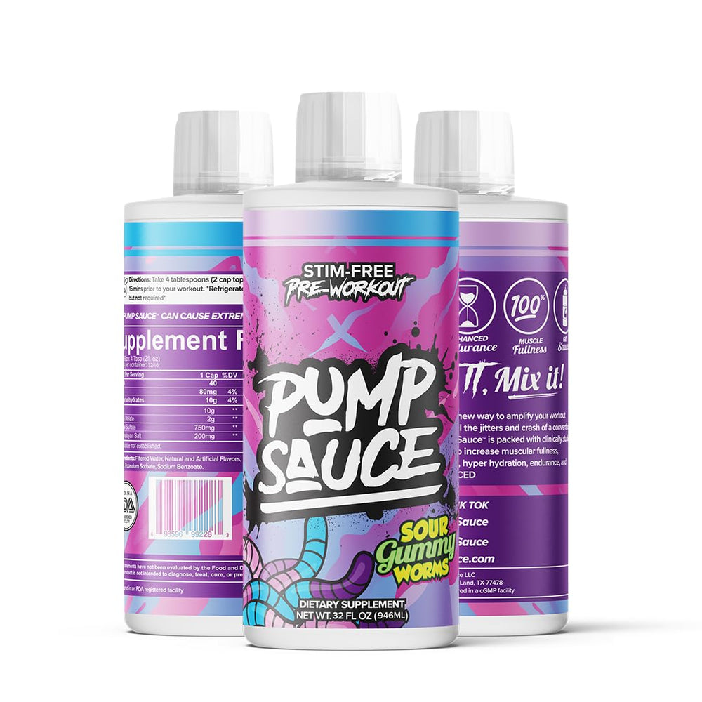 Pump Sauce label closeup highlights the full-spectrum formula for workouts.