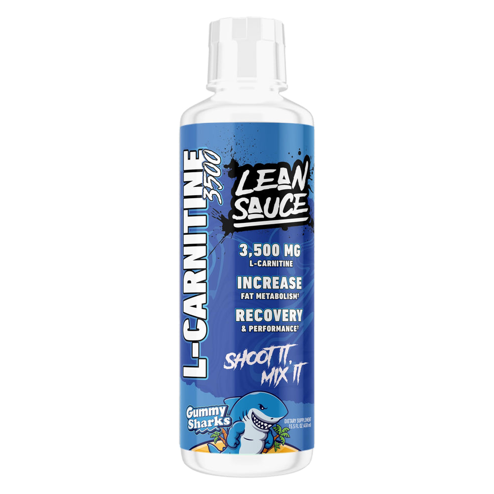Pump Sauce Lean Sauce Liquid L-Carnitine 3500 bottle sits beside a glass for pre-workout energy.