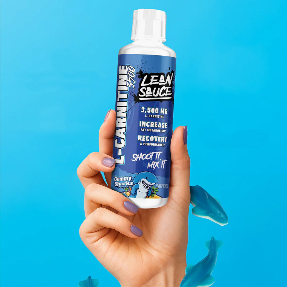 Pump Sauce Lean Sauce Liquid L-Carnitine with shark-flavor motif suggests tasty, consistent supplementation.